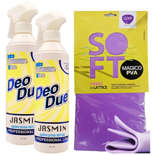 SET: 2x Profumatore Spray Per Ambienti Bifase, Uno Spruzzo Dura 3 Giorni. Profumo JASMIN 500ml + Panno In Lattice SOFT, Formato 30x30