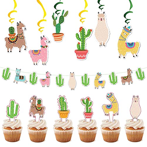 SZWL Alpaka Kaktus Dekoration - Party Banner Alles Gute zum Geburtstag Cartoon Alpaka Form Ammern Girlande Dekorationen für Kinder Baby Dusche Party Liefert - 31 Stück Cover
