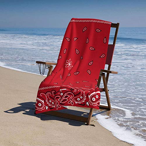 Black Border Red Bandana Colorful Paisley Bandanna Sand Free Beach Towel Quick Dry Absorbent Swim Blanket For Travel Pool Bath Camping Yoga,32X52 Inch #TOP5