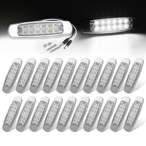 Ledvillage 20 Pack White LED Side Marker Lights with 2-Wire Plug 12LED Waterproof Clearance Fender Lamp for Trailer Truck RV SUV – Surface Mount with Screws 12V DC
