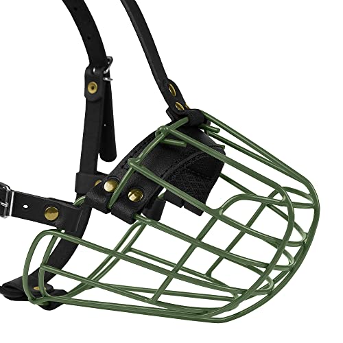 Pitbull Dog Muzzle Metal Mask Amstaff Secure Wire Basket Adjustable Durable Leather Straps for Large Dogs (Green) by BUDKAS - Image 6