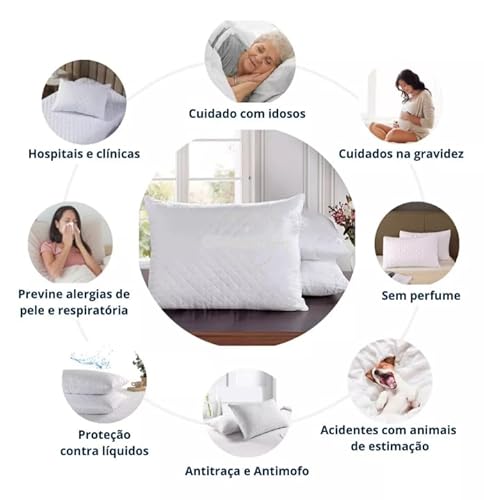 Kit Com 2 Capas Protetoras de Travesseiro Fronha Impermeável E Antialérgica Cor Branco Matelassê Com