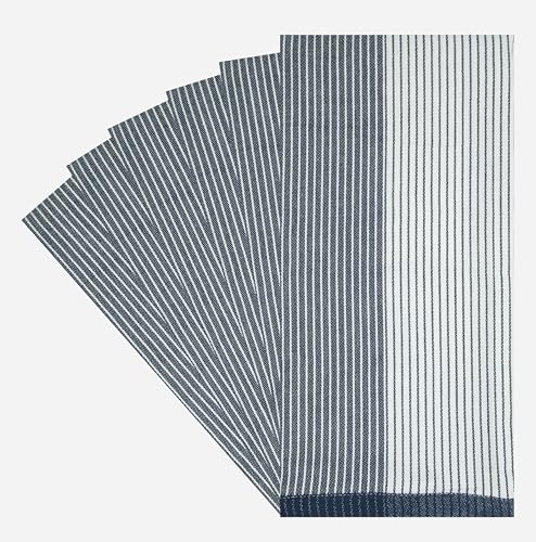 Image of Premium Kitchen Towels 100% Cotton 20 inchx28 inch 6-Pack - Blue | Large 238 GSM yarn dyed flat woven 100% cotton kitchen towel set for lightweight absorbent everyday drying