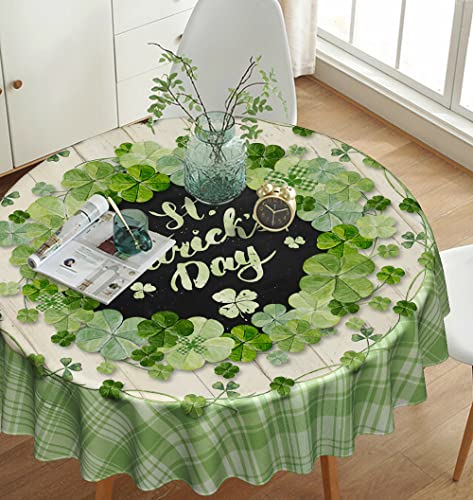 Giwawa St Patrick's Day Round Tablecloth,Buffalo Plaid Spring Clover Green Shamrock Tablecloth Waterproof Washable Farmhouse Holiday Decoration Tablecover For Party Kitchen Dining Room 60 Inch #TOP13