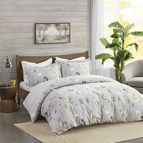 Sleep Philosophy True North Cozy Flannel Duvet Cover 100% Cotton Flannel Novel Adorable Animal Print, All Season Comforter Cover Bedding Set With Sham, King/Cal King, Woodland Creatures 3 Piece #TOP6