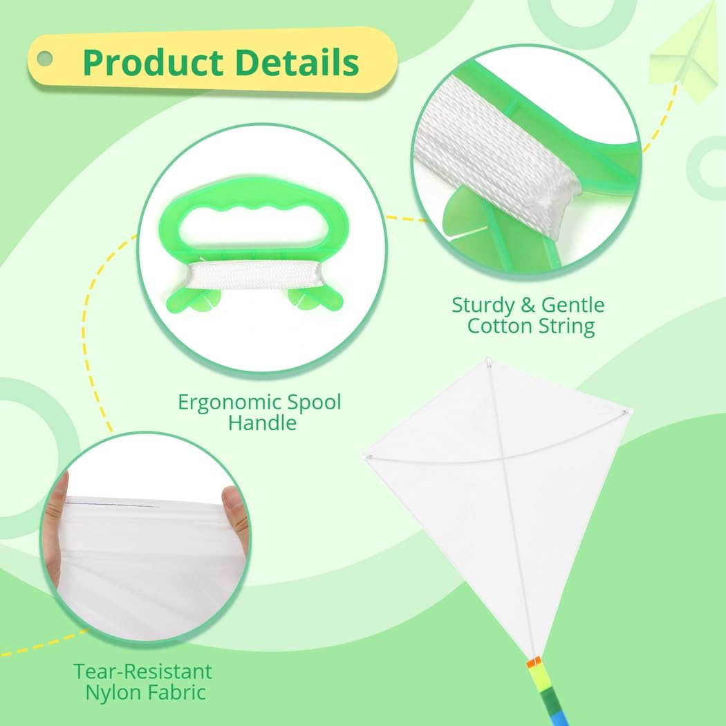 Cerf-volant blanc pour enfants - Jouet créatif à colorier - Cerf-volant avec émerillon et ligne