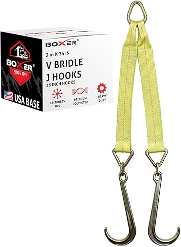 Boxer Correas de remolque en V de 3 x 24 pulgadas con ganchos en J, correa de recuperación en V, enrollable, transportador de automóvil, remolque -