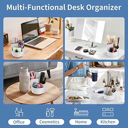 Image of Desk Pencil Pen Holder, 3 Slots 360-Degree Spinning Organizers, Desktop Storage Stationery Supplies, Cute Cup Pot for Office, School, Art Supply, Kids - Gray