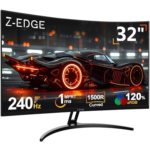 Z-Edge 32 Inch Curved Gaming Monitor 240Hz 1ms MPRT Full HD 16:9 Curved Screen Frameless LED Monitor Ultra-Thin Bezel FreeSync DisplayPort & HDMI Black