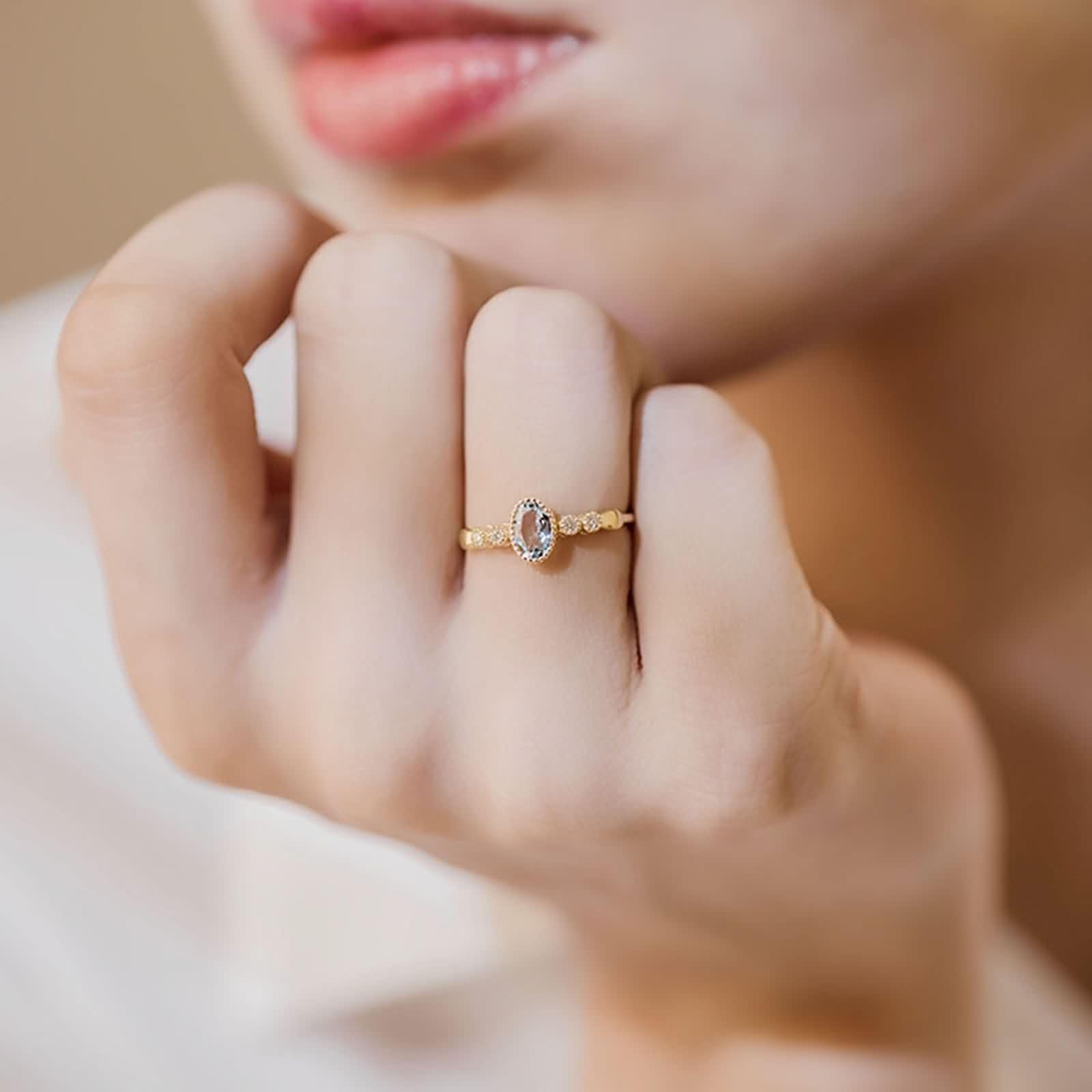 Anello Donna Eternity Ovale con Moissanite e Aquamarine, Anello Oro 9K/14K/18 Carati per Donna, Oro
