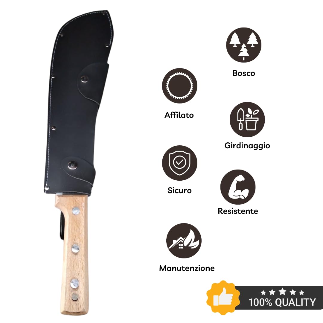 Machete Professionale con Fodero - Lama in Acciaio e Manico in Legno - Strumento da Taglio Outdoor Resistente per Campeggio