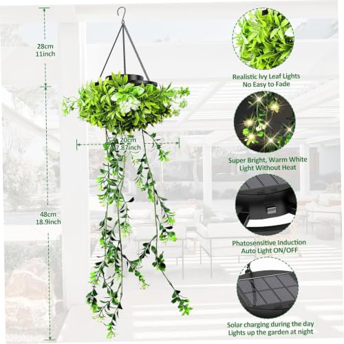 Plantas colgantes solares exterior luces artificiales hiedra impermeable jardín 4