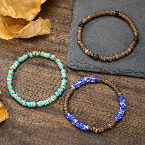 Pulsera elástica multicapas de cuentas de madera para mujer y hombre miniatura 4