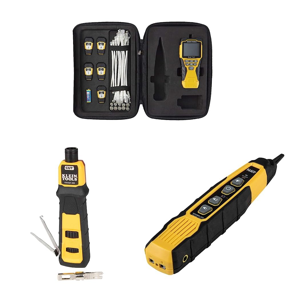 Klein Tools VDV501-853 Coaxial Cable Tester & VDV427-300 Impact Punchdown Tool & VDV500-123 Cable Tracer Probe