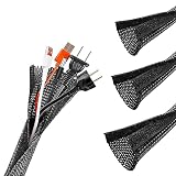 4 Stück 1.5m Kabelschlauch Schwarz mit Klett Selbstschließend, 20-25mm Flexibler Geflechtschlauch, Kabel Schlauchfür Kabel Verstecken Automobilkabel Zu Hause und Im Büro, Kabelschutz für Katzen Hund