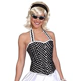 NET TOYS Schwarze Rockabilly Corsage Korsett weiß gepunktet S 36/38 50er Jahre Karnevalskostüm Rock'n'Roll Outfit Korsage Grease Kostüm Rockabella Faschingskostüm Damen