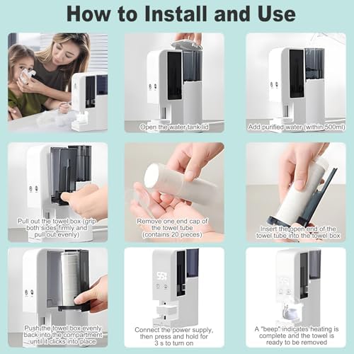 Towel Warmer & Dispenser, 5s Fast Heating, 131°F Constant Temperature, Even Heat Distribution, Includes 40 Towels, Perfect for Bathroom & Home Use