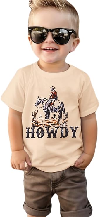 SOFEON Toddler Baby Boy Howdy Shirt Rodeo Western Graphic Letter Short Sleeve T-Shirt Kids Funny Cowboy Summer Tee Tops
