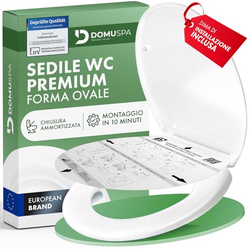 DomuSPA tavoletta wc - copriwater a chiusura rallentata - coperchio antibatterico per water con funzione Quick-Release - coperchio per WC ovale - sedile wc con chiusura ammortizzata - copri water wc