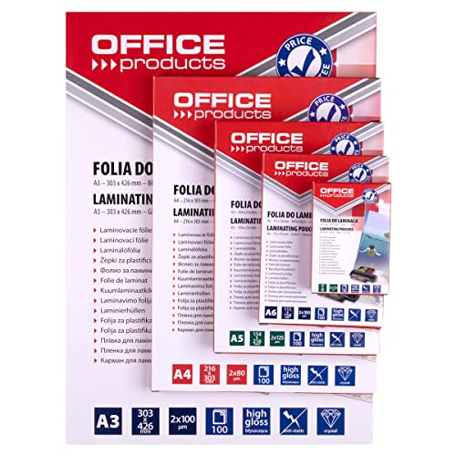 OFFICE PRODUCTS 20325215-90 Laminierfolie A5, 2 x 80 micron, glänzend, 100 Stück, transparent