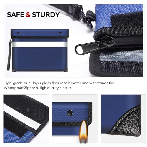 Image of Fireproof Bag Dual Reflective Strips, Waterproof Zipper, 5200F Heat | Fireproof Waterproof Bag, 13.9x10.6 Inch with Hand Strap for Cash, Documents, Jewelry & Valuables at Home, Office or Travel