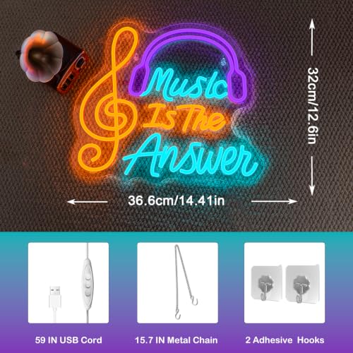 Image of Music Neon Sign Rock Colorful Wall Light Gift for Music Studio Decoration