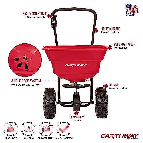 EarthWay 2050P 80lb Broadcast Spreader, Lawn Aerator, Fertilizer Spreader, 80lb Capacity, Pre-Assembled, with Rustproof Poly Hopper and Adjustable Drop Rate for Lawn Care & Seed Spreading - Image 6