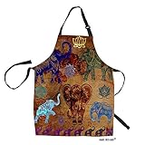 HGOD DESIGNS Elephant Kitchen Apron,Colorful Abstract Elephants And Lotus Graffiti Kitchen Aprons...