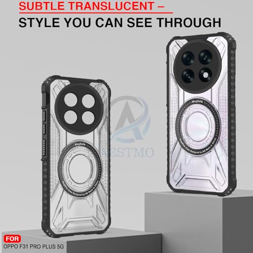 Image of AESTMO Hybrid Shockproof Back Cover Case for Oppo F31 Pro Plus 5G Compatible with MagSafe | Hard Back Case Cover for Oppo F31 Pro Plus 5G (PC & TPU, Translucent Back, Black Sides)