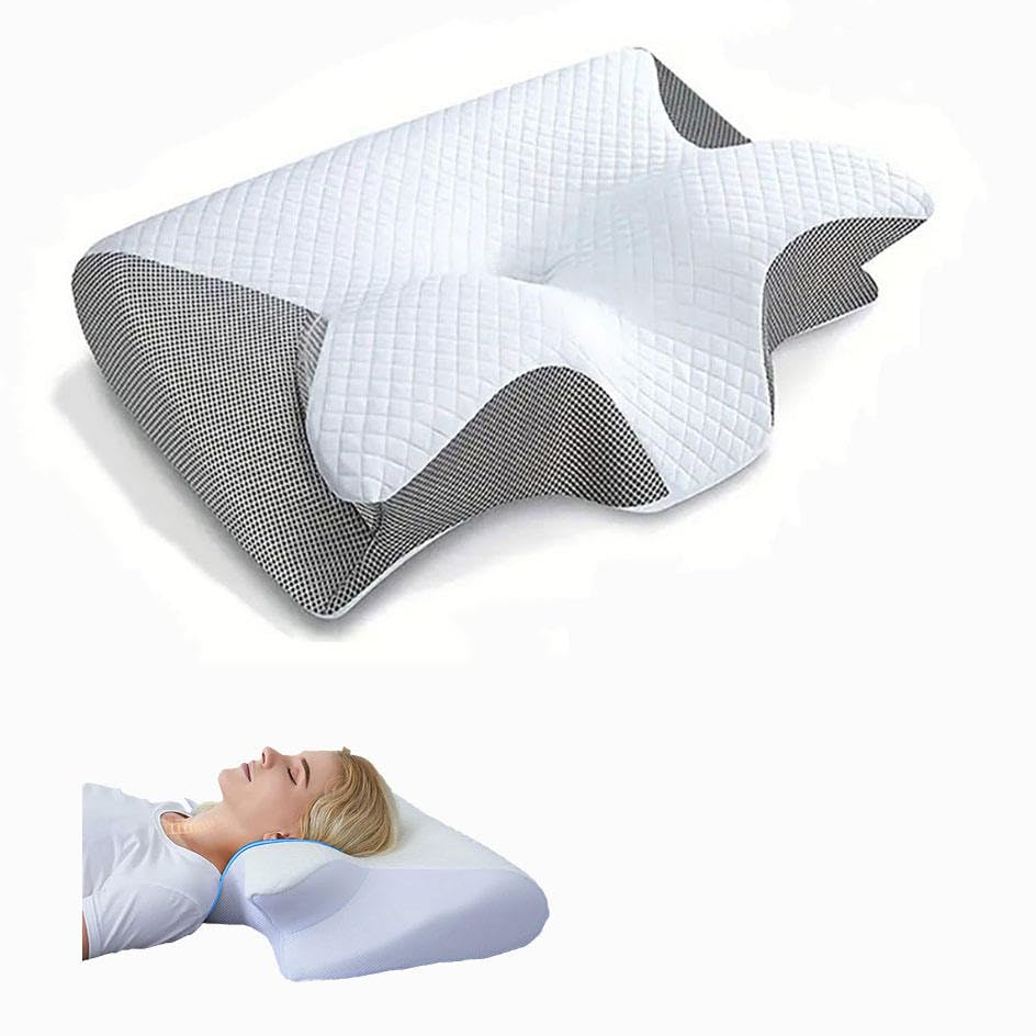 AURIXOR 2 in 1 Memory Foam Cervical Pillow for Neck & Shoulder Pain Relief | Ergonomic Orthopedic Neck Support Pillow | Contour Bed Pillow with Armrest Design & Washable Cover | وسادة طبية للرقبة