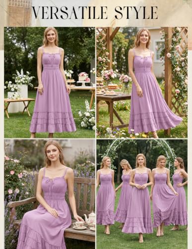 Scarlet Darkness Women's Summer Maxi Dress 2026 Boho Sleeveless Ruffle Flowy Milkmaid Sundress with Pockets Light Purple 2XL — view 6