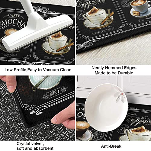Faptoena Black Coffee Kitchen Rugs And Mats Set Of 2 Coffee Cup Latte Mocha Art Decoration Non Slip Super Absorbent Kitchen Sink Mats Waterproof And Washable Runner Rugs For Laundry Room #TOP6