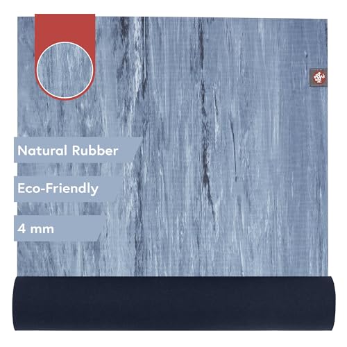 Manduka eKOLite Yoga Mat 71' - 4mm | Natural Rubber | Eco-Friendly | Soft Textured Surface | Natural Next-to-Skin Feel | 71 x 26 inches | Ebb Marbled Blue