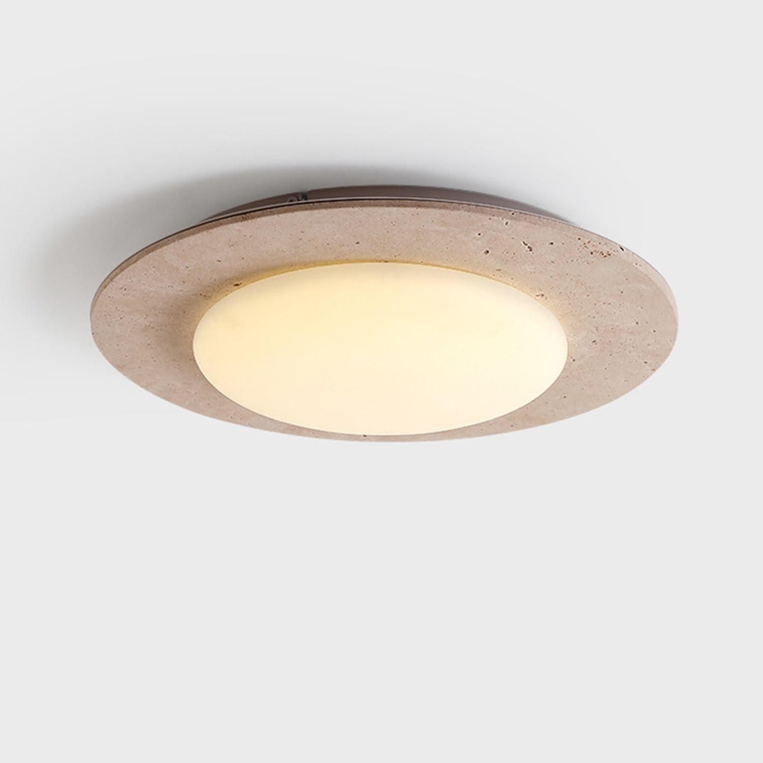 Dimmbare LED-Deckenleuchte Aus Travertin,Moderne Runde Deckenlampe Aus Naturstein Im Wabi-Sabi-Stil,Minimalistische Heimdekoration Beleuchtung Für Schlafzimmer,Wohnzimmer Und Flur(30CM)