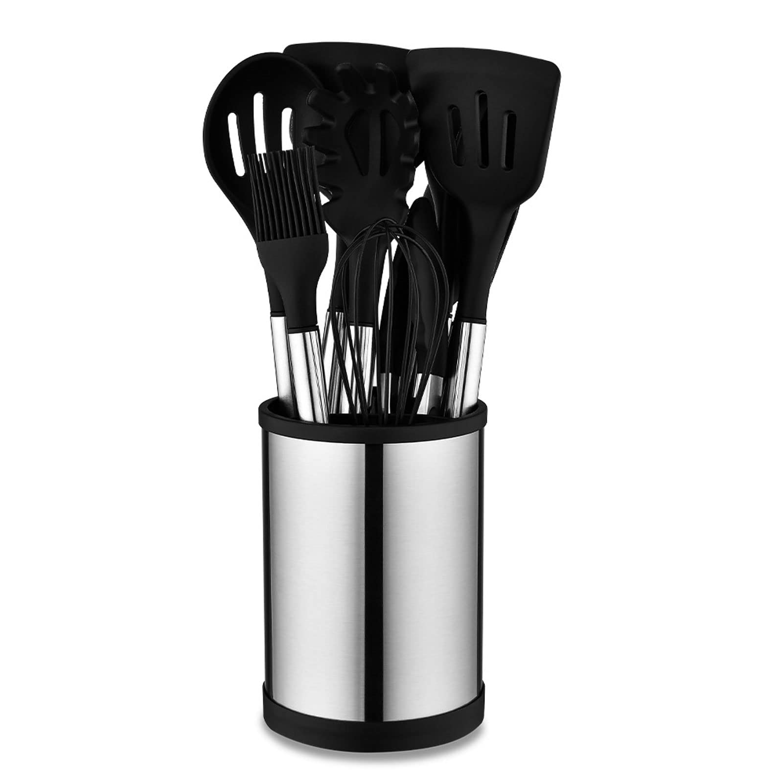 Kitchen Utensil Set,Silicone Cooking Utensils Set,12 Pcs Silicone Utensil Set,Nonstick Cookware,Silicone and Stainless Steel Spatula Set,Best Kitchen Tools, Useful Pots and Pans Accessories (black)