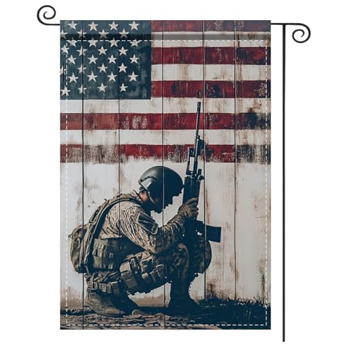 Image of Nuxovilar Kneeling Soldier Veteran Garden Flag 12x18 Inches Polyester | Patriotic Flag, Military Banner soldier garden sign, veterans memorial display porch, lawn, patio (Kneeling Soldier)