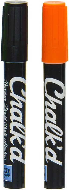 Liquid Chalk Markers – Halloween Two Pack Chalk’d Pens in Bold ORANGE & BLACK - Unique 6mm Reversible Bullet (Fine) and Chisel (Broad) Tips – Dry & Wet Erase – Holiday Celebration Kit