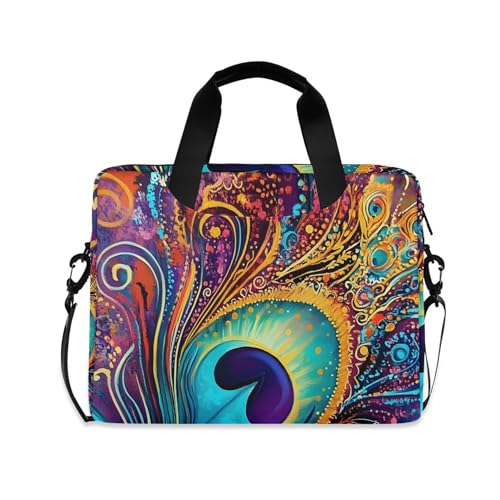 Funda colorida para laptop con patrón de plumas de pavo real miniatura 1