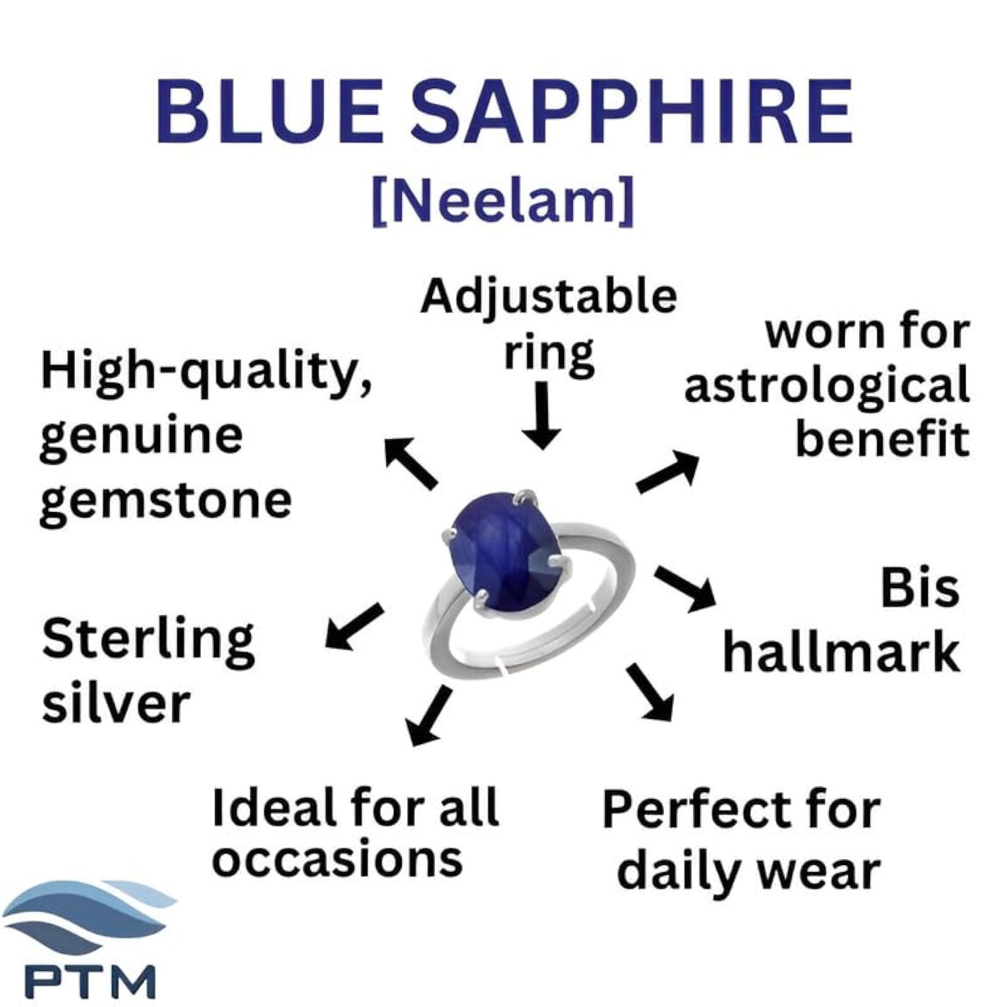 Unisex Blue Sapphire Sterling Silver Adjustable Ring, Astrological Gemstone