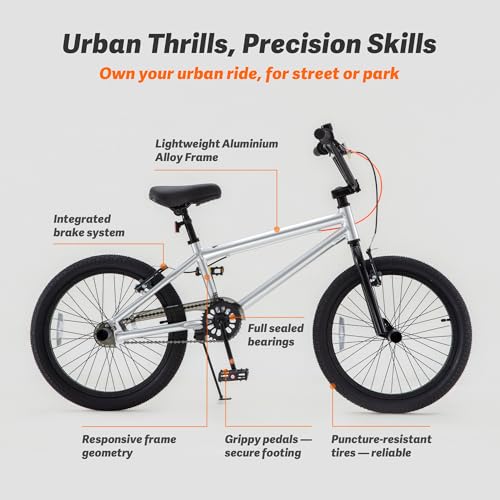 Image of RoyalBaby Kids BMX Bike 20 24 Inch, Professional Aluminum (Silver) or Sturdy Steel (Red /Black), Freestyle Street Bicycle for Beginners & Advanced Riders, Easy Assembly