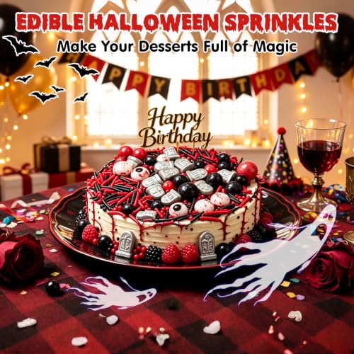 Image of Halloween Edible Sprinkles,Red Black Silver Eyeball Sugar Sprinkle Mix