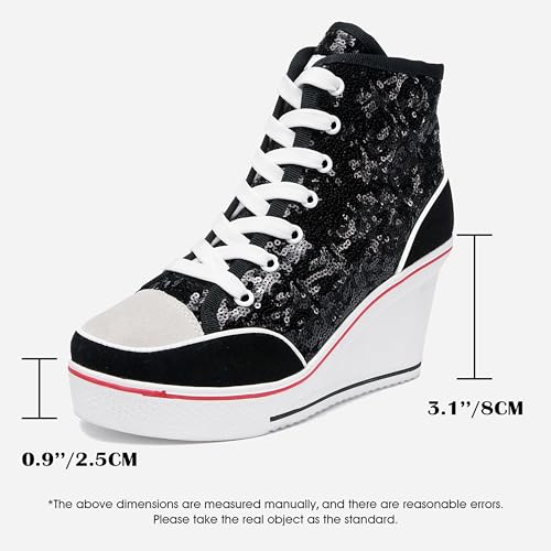 Women's Canvas High-Heeled Bling Shoes Casual Shoes Fashion Sparkling Sneakers for Walking Platform Wedges Pump Shoes2
