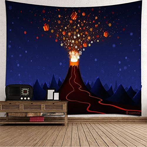 Daesar Vintage Christmas Tapestry, Decorative Tapestry Volcanic Polyester Tapestry Dark Blue Orange Bedroom Decor Tapestry 102 x 90 Inch