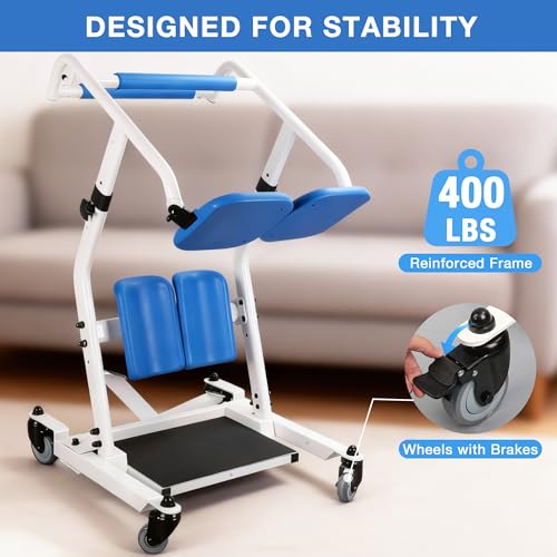 Image of Sit to Stand Lift, 400 lbs Capacity Stand Assist Patient Transfer Chair with Adjustable Height, Heavy Duty Mobility Aid for Elderly Disabled Caregivers, Home Nursing Use, Blue