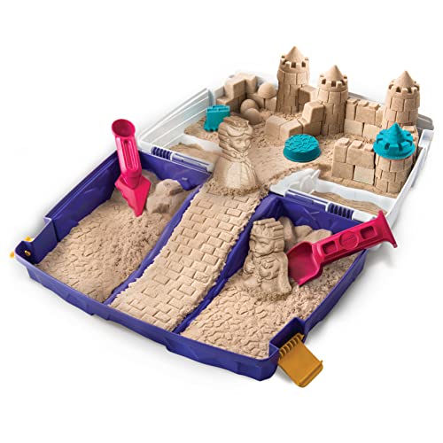 Kinetic Sand Folding Sandbox Comes with 2LBS of Non-Toxic Play Sand, 7 Tools and Activity Space Educational Creative Kid's Sensory Toys for Boys and Girls Aged 3+