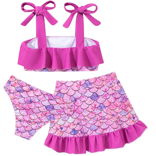 Image of ALISISTER Girls Swimsuit 3 Piece Bathing Suits Flounce Bikini Tankini Set Beach Swimwear with Cover Ups Skirt for 3-8 Years