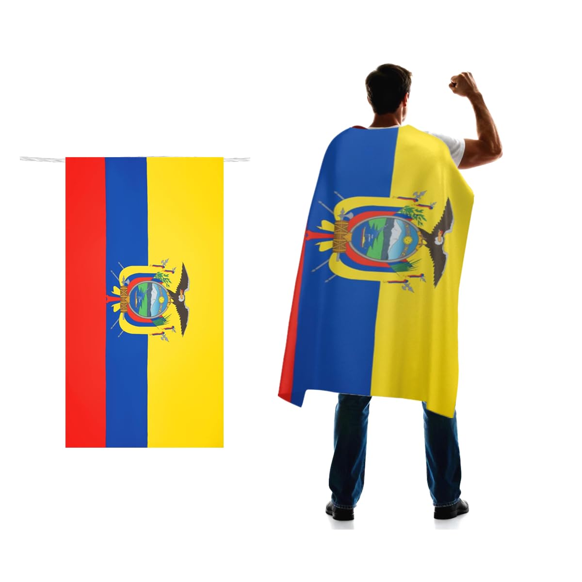 Ecuador Flag Cape 3x5 FT for Independence Day Holiday Costumes Celebrati,150D Premium Polyester,Ecuadoran National Patriotic Flags Costume Cloak.