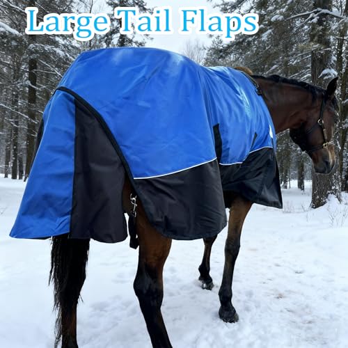 Image of Horse Turnout Blanket, 1680 D Horses Blanket with Detachable Neck Cover, 220g Filling Medium Weight Blankets, Waterproof Snow Proof Blanket for Horses