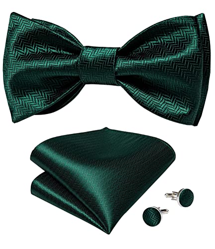 Image of DiBanGu Men Bow Tie Paisley Striped Self-Bow Tie for Men and Silk Woven Bowtie Pocket Square Cufflinks Wedding Party