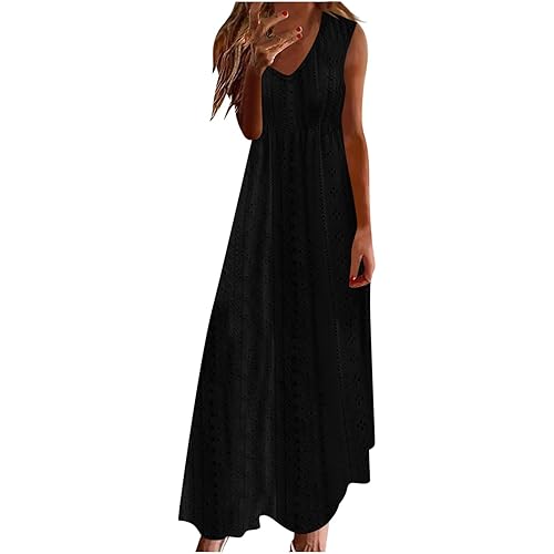 Ceboyel Women Bohemian Maxi Dresses 2024 Summer Vacation Tank Dress Trendy Sleeveless Eyelet Dresses Dressy Causal Clothes